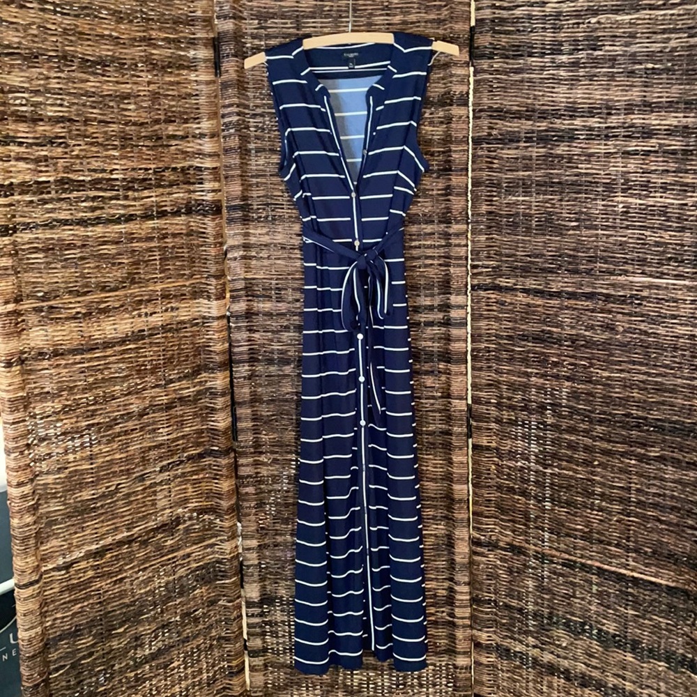 Petite TALBOTS Blue and white, sleeveless, summer dress. Size M p